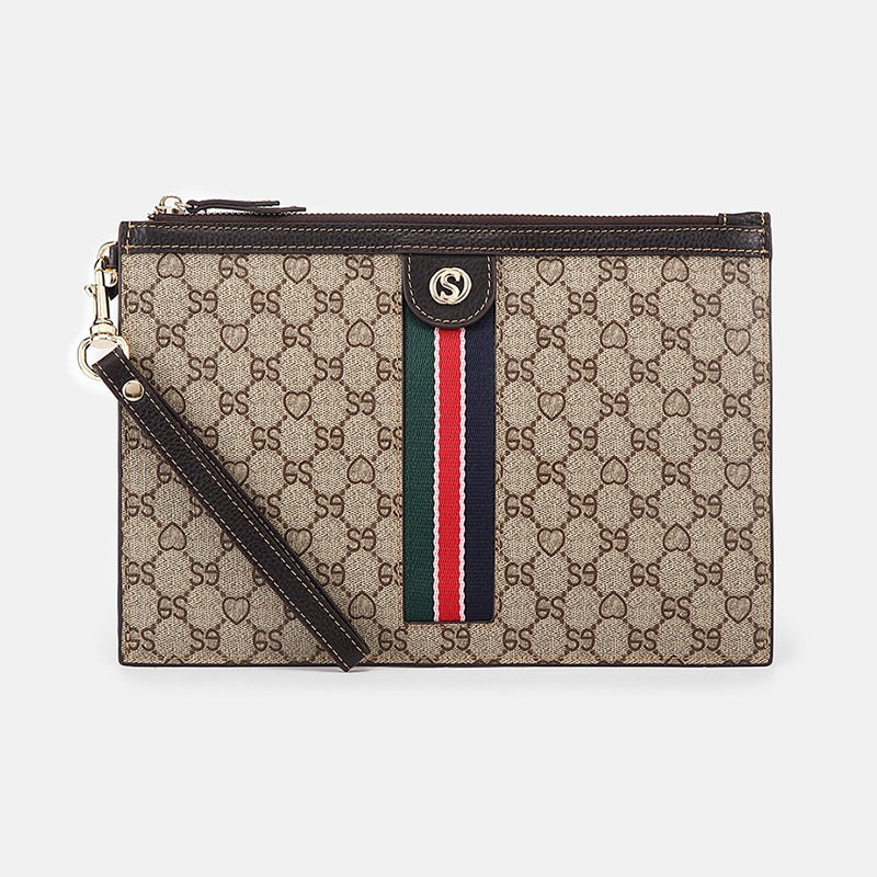 Női clutch pénztárca cipzárral, PVC bőrhatású díszítéssel, szöveges nyomtatás, telefonzseb, poliészter bélés