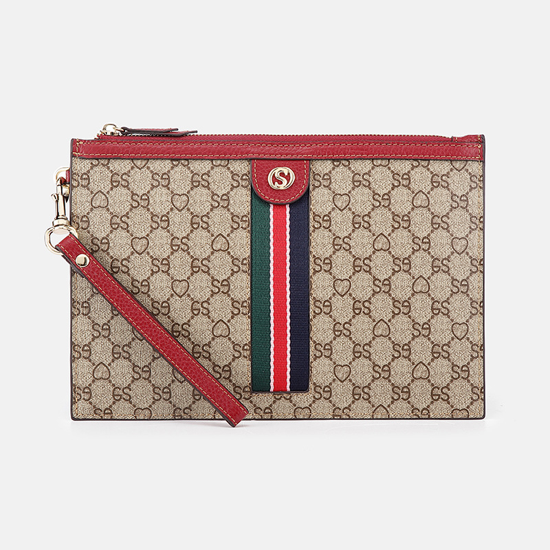 Női clutch pénztárca cipzárral, PVC bőrhatású díszítéssel, szöveges nyomtatás, telefonzseb, poliészter bélés