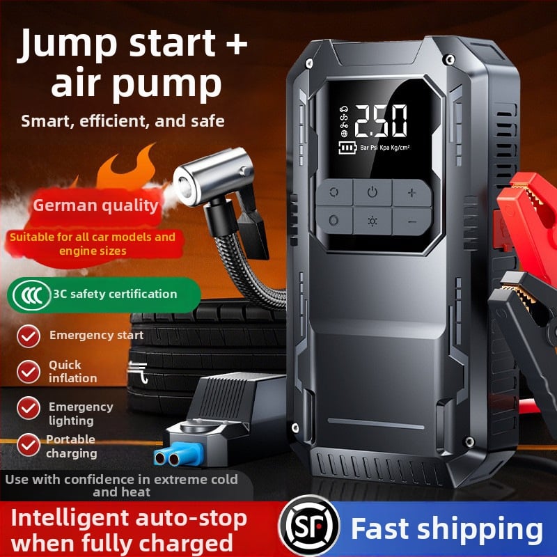 Automobilový štartér do núdze s integrovaným kompresorom — 14.8V, 100W, Digitálny displej, USB nabíjanie, Tlaku pneumatík