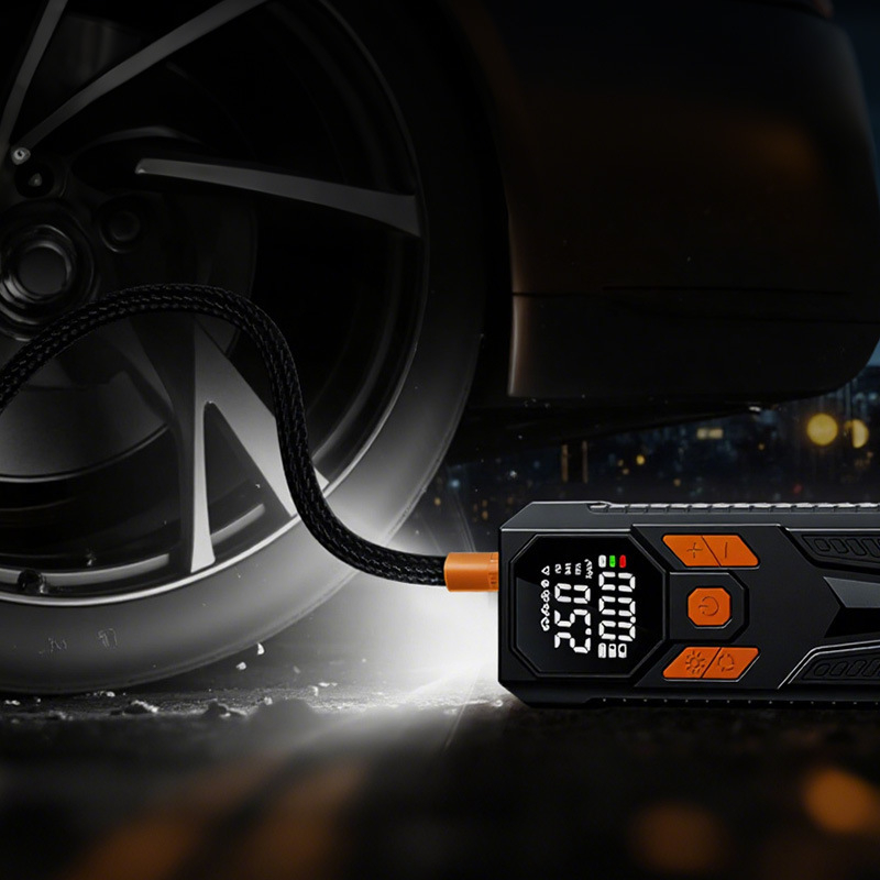 Автомобилна въздушна помпа с цифров дисплей, автоматично спиране, манометър за налягането в гумите, осветление, захранване Type-C 5V/2A