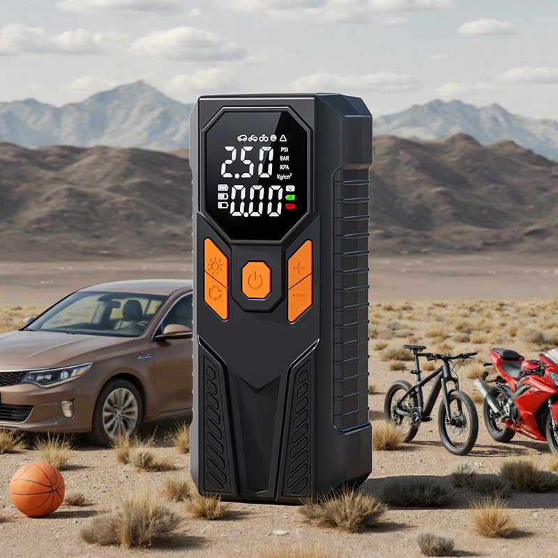 Автомобилна въздушна помпа с цифров дисплей, автоматично спиране, манометър за налягането в гумите, осветление, захранване Type-C 5V/2A