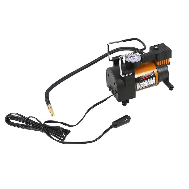 Автомобилна въздушна помпа, метална едноцилиндрова, 12V, 150W, 3 м кабел, манометър за налягането на гумите, 45 л/мин