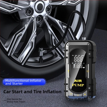 Автомобилен стартер за аварийно запалване с USB захранване и преносима помпа за надуване – 12V, 100W, 70 л/мин, цифров дисплей, 20+ минути работа