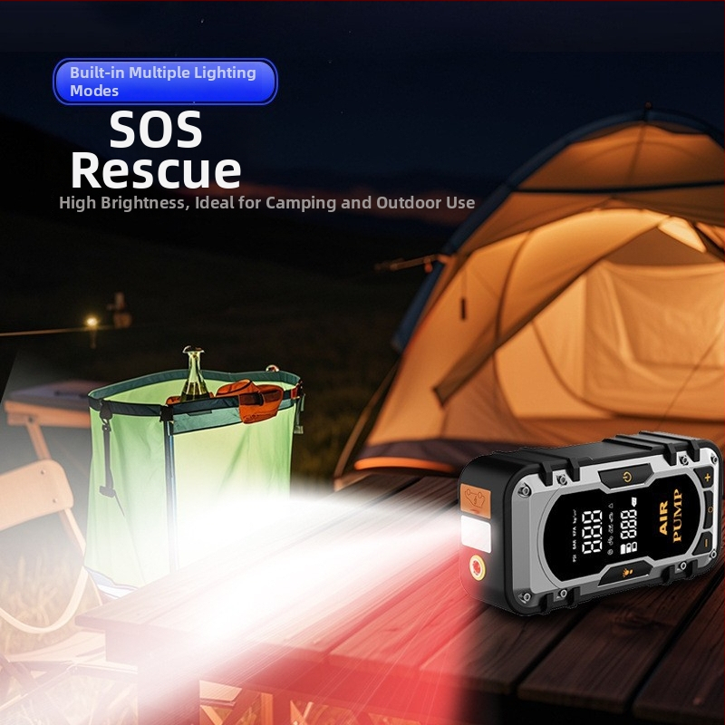 Автомобилен стартер за аварийно запалване с USB захранване и преносима помпа за надуване – 12V, 100W, 70 л/мин, цифров дисплей, 20+ минути работа