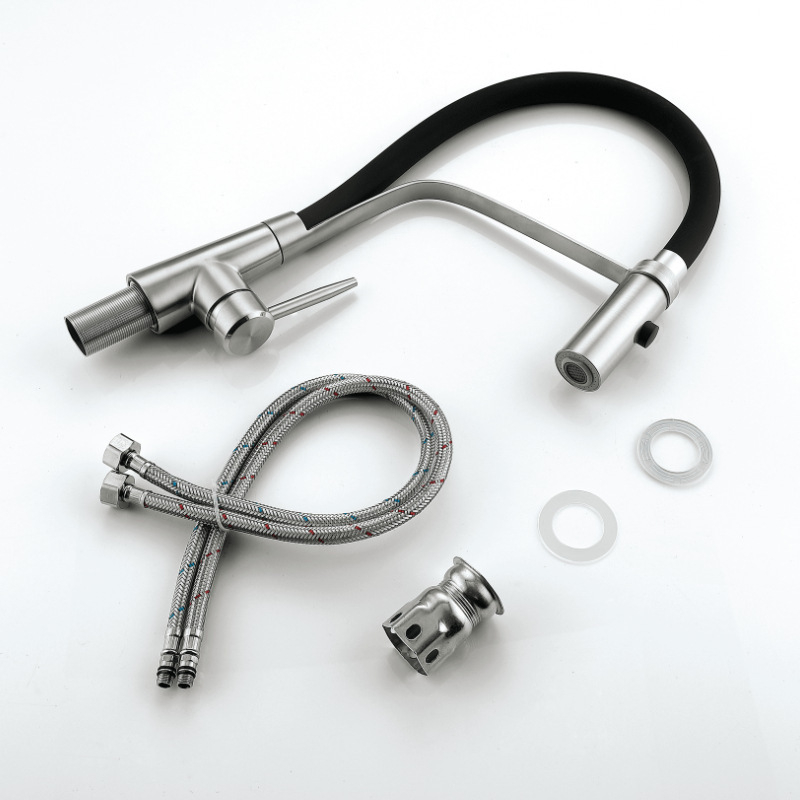 Konyhai kihúzható csaptelep, 304 rozsdamentes acélból, kerámiás szelep, csiszolt felülettel, beépítés a mosogató alatt