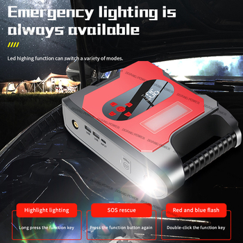 Autómentő Indító Légpumpával és Zseblámpával, 12V Kimenet, 5V USB Bemenet, 3C-tanúsítvánnyal