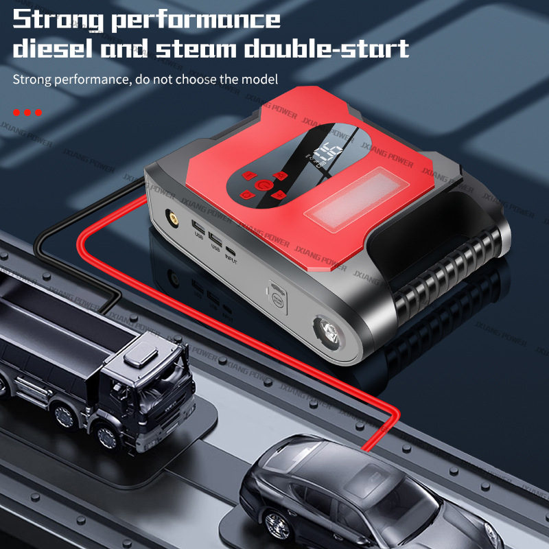 Autómentő Indító Légpumpával és Zseblámpával, 12V Kimenet, 5V USB Bemenet, 3C-tanúsítvánnyal