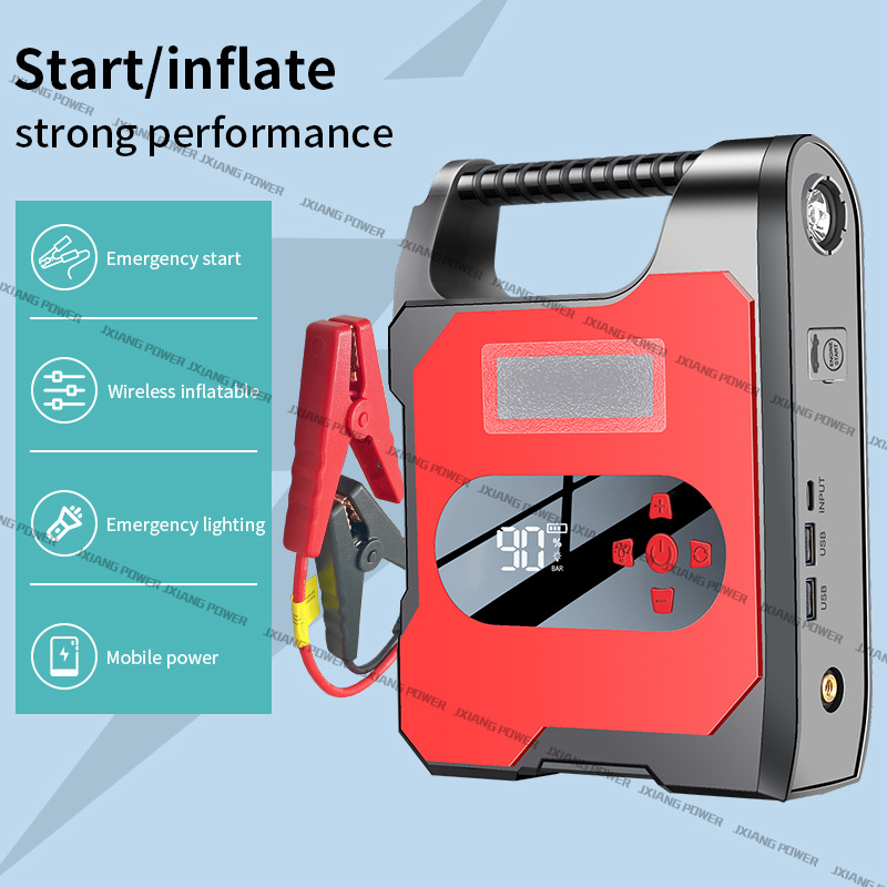 Autómentő Indító Légpumpával és Zseblámpával, 12V Kimenet, 5V USB Bemenet, 3C-tanúsítvánnyal