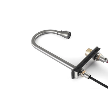 Konyhai kihúzható mosogatótáp, satinált 304 rozsdamentes acél, forró és hideg víz, kétlyukú beépítés