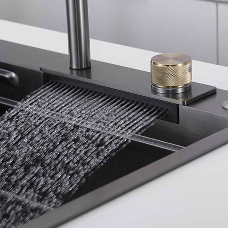 Konyhai kihúzható mosogatótáp, satinált 304 rozsdamentes acél, forró és hideg víz, kétlyukú beépítés