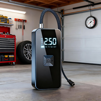 Автомобилен преносим безжичен компресор за гуми с цифров дисплей (12V | 25 л/мин | USB зареждане | LED осветление | манометър за налягането)