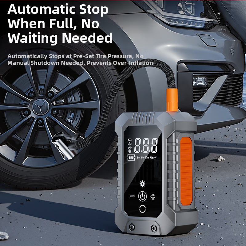 Prenosná automobilová pumpa na vzduch, elektrická, bezdrôtová, s digitálnym tlakom vzduchu v pneumatikách, 12V, 25 L/min, doba chodu 5–20 min