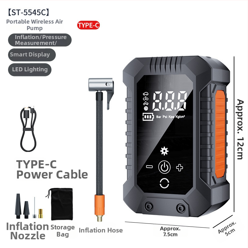 Prenosná automobilová pumpa na vzduch, elektrická, bezdrôtová, s digitálnym tlakom vzduchu v pneumatikách, 12V, 25 L/min, doba chodu 5–20 min