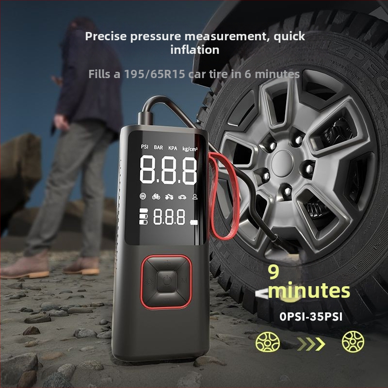 Prenosná elektrická pumpa na vzduch – bezdrôtová, pre auto a bicykel, 12V, 80W, 35 L/min, digitálny displej, manometer