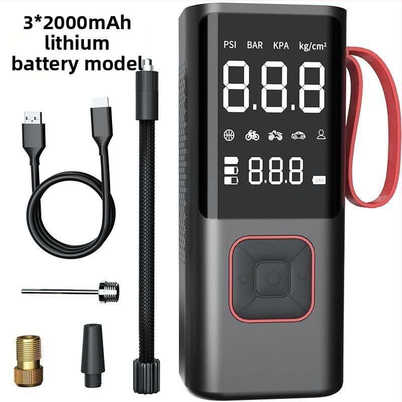 Prenosná elektrická pumpa na vzduch – bezdrôtová, pre auto a bicykel, 12V, 80W, 35 L/min, digitálny displej, manometer