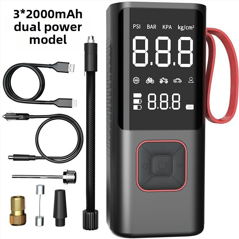 Prenosná elektrická pumpa na vzduch – bezdrôtová, pre auto a bicykel, 12V, 80W, 35 L/min, digitálny displej, manometer