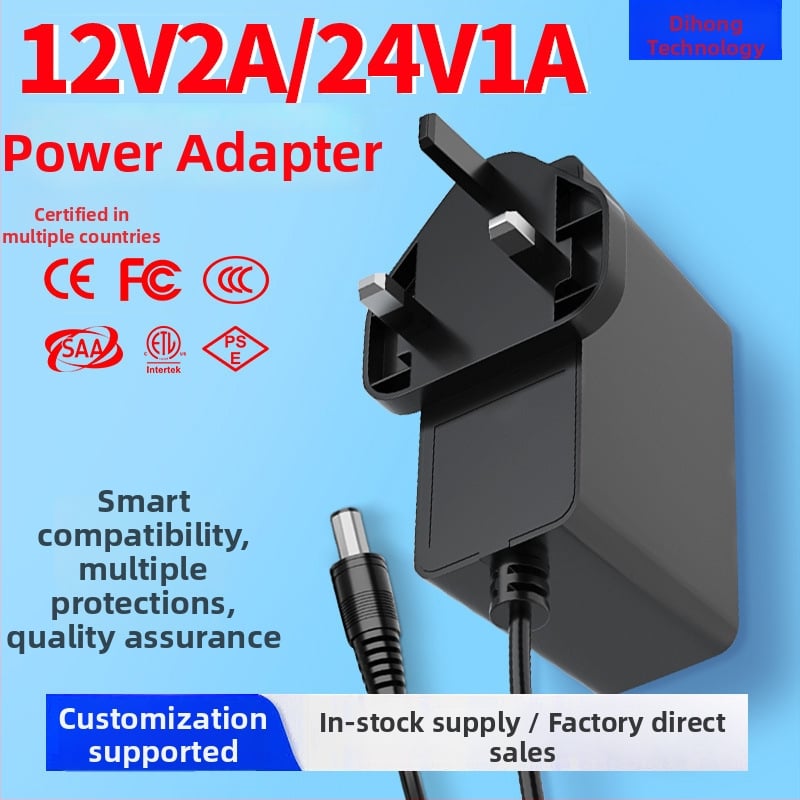 24W-os függőleges falra illeszthető tápegység dupla kimenettel 12V2A és 24V1A, UKCA-kompatibilis, 135 g