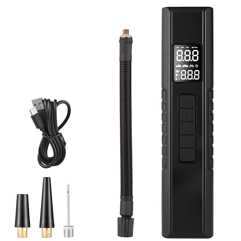 Портативна автомобилна помпа за въздух — 12V USB захранване, цифров дисплей, 35 л/мин, ≤80 W, USB зареждане, LED светлина, манометр за гуми