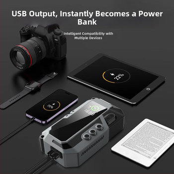 Automobiļu ārkārtas palaišanas avots ar 12V izeju, 5V ieeju, iekšējo gaisa sūknu, Li-ion akumulatoru, lielu ietilpību