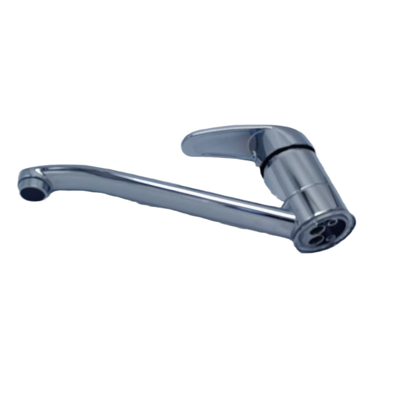 Robinet de bucătărie cu un singur mâner, cioc lung în formă de potcoavă, apă caldă/rece, corp din aliaj de zinc, nucleu ceramic al ventilului, model 8111, presiune nominală 1.0 MPa, interval de temperatură 0–90°C