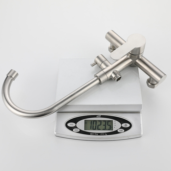 Vstavaný do steny kuchynský mixér s dvojitým otvorom, miešanie horúcej a studenej vody, otočný výtok so striekacou hlavou, nerezová oceľ, keramický kartuš, 0–90°C, 1.6 MPa