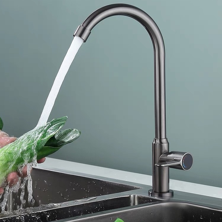 Robinet de bucătărie din oțel inoxidabil, vertical, cu un singur mâner, cu nucleu de cupru, deschidere cu cheie