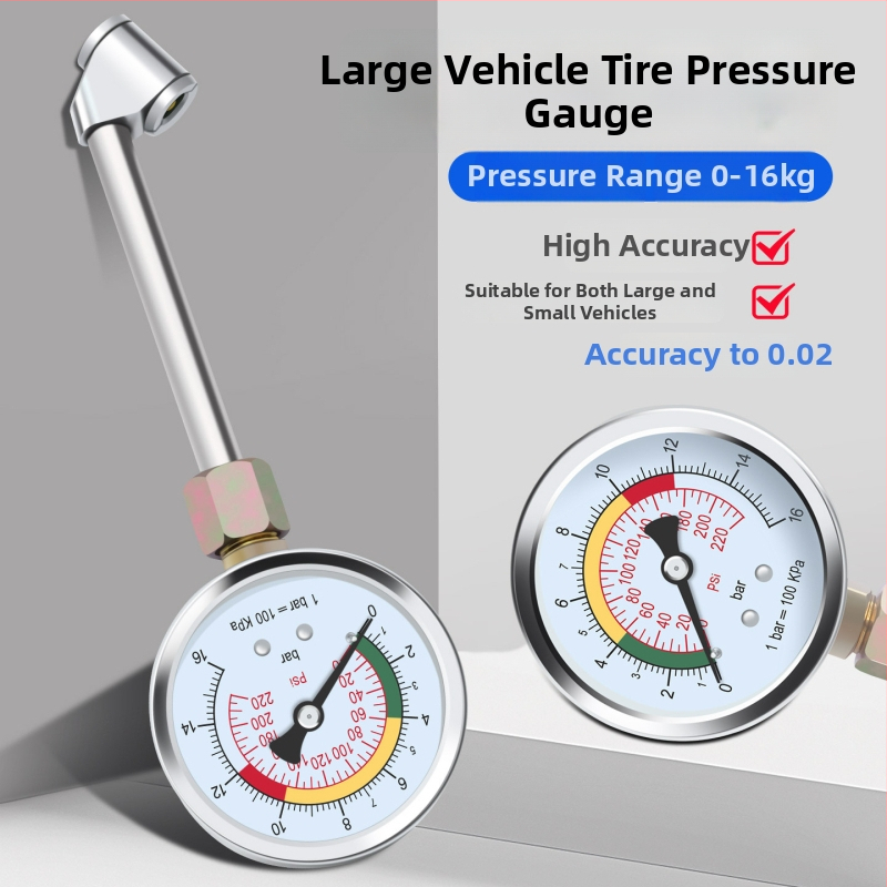 Vysoko presný tlakomer na automobilové pneumatiky s oceľovým telom, rozsah tlaku 0–16 kg, presnosť 0,02, displej s viacerými jednotkami