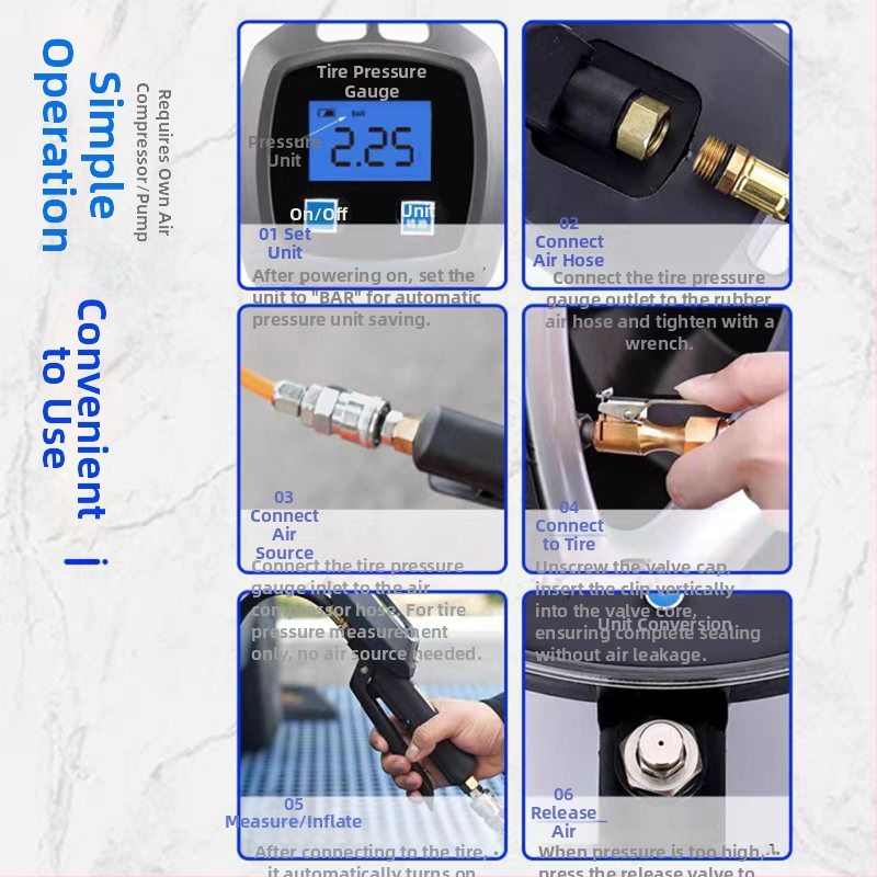 Digitālais riepu spiediena mērinstruments auto ar digitālo displeju, diapazons 0–200 psi, vairāk vienību, precizitāte 0,01