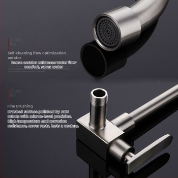 304 nerezová oceľ, stenová montáž, kuchynská batéria s keramickým kartridžom, iba studená voda, 0–90°C, 1 MPa