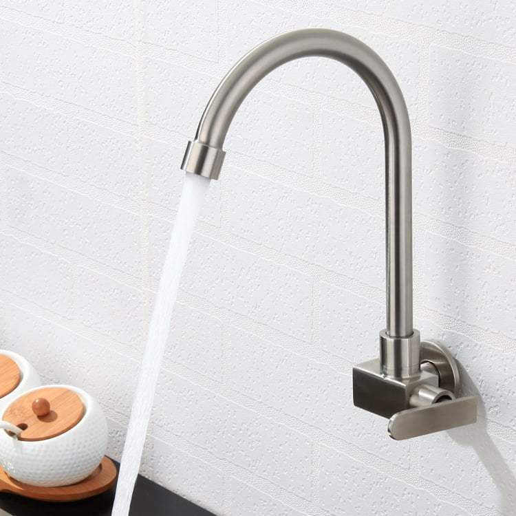 304 nerezová oceľ, stenová montáž, kuchynská batéria s keramickým kartridžom, iba studená voda, 0–90°C, 1 MPa