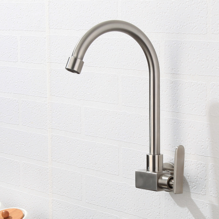 304 nerezová oceľ, stenová montáž, kuchynská batéria s keramickým kartridžom, iba studená voda, 0–90°C, 1 MPa