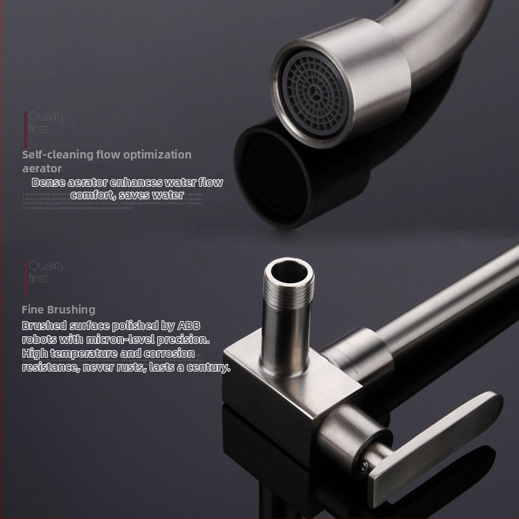 304 nerezová oceľ, stenová montáž, kuchynská batéria s keramickým kartridžom, iba studená voda, 0–90°C, 1 MPa