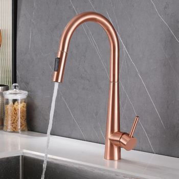 Vytiahnuteľný kuchynský kohútik – nerezová oceľ, miešací kohútik, model Little Rocket, keramický diskový ventil