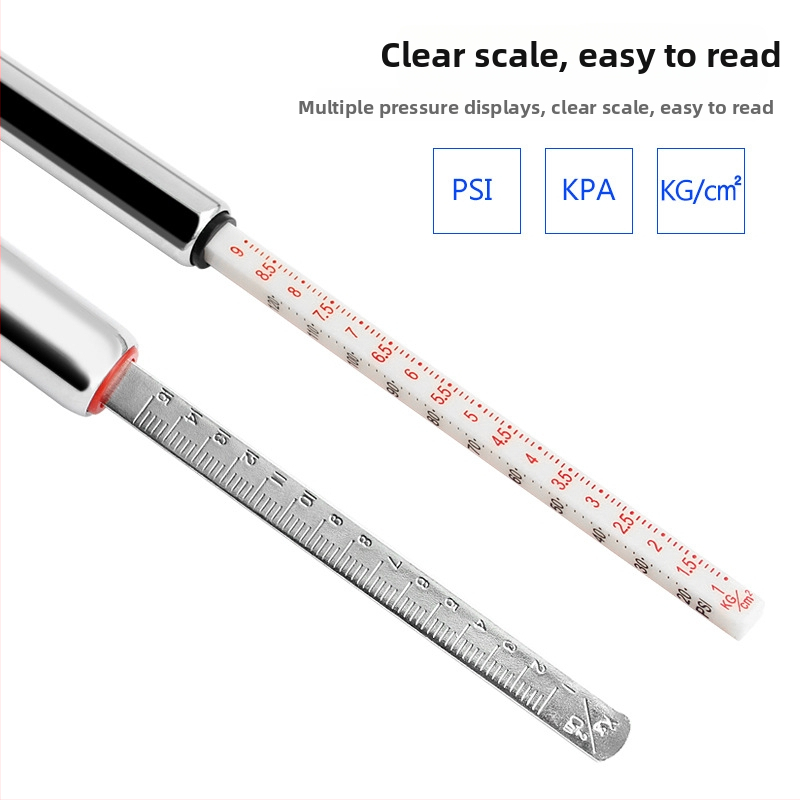 Mini riepu spiediena mērītājs, tērauda korpuss, diapazons līdz 180 kg/cm², precizitāte ±0.02 kg/cm², svars 0.02 kg, bez baterijas