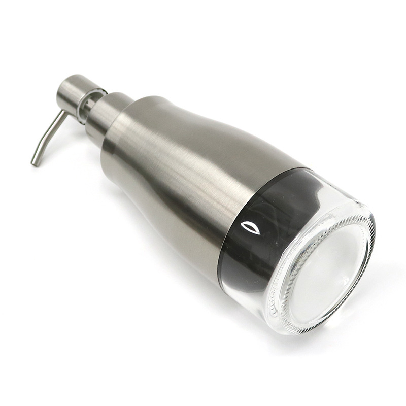 Hao Chen δοχείο σαπουνιού με αντλία από ανοξείδωτο χάλυβα 304 και γυαλί, γυαλιστερή επιφάνεια, 339 g, χειροκίνητη λειτουργία