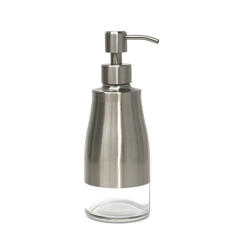 Hao Chen δοχείο σαπουνιού με αντλία από ανοξείδωτο χάλυβα 304 και γυαλί, γυαλιστερή επιφάνεια, 339 g, χειροκίνητη λειτουργία