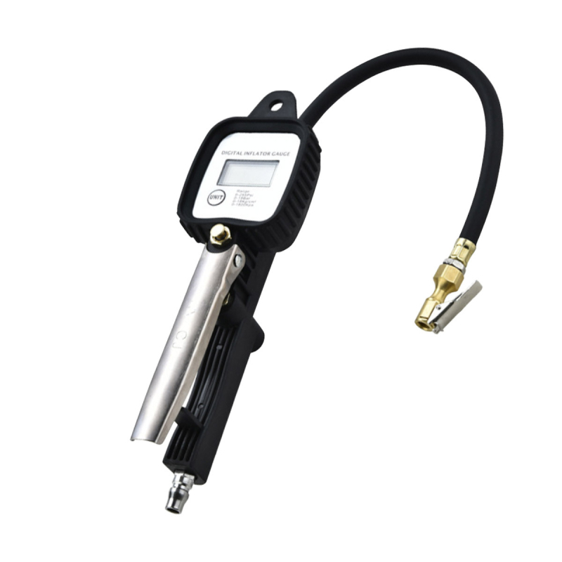 Digitalni mjerač tlaka guma s pištolom za nadopunu, digitalni prikaz, raspon 0–220 psi, psi/bar jedinice, točnost ±2 psi, kućište od legure