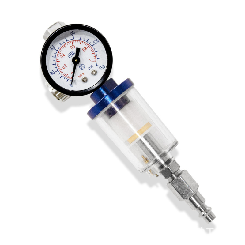 Pneimatiskā smidzināšanas pistoles piederums — eļļas un ūdens atdalītājs, gaisa filtrs, gaisa spiediena manometrs