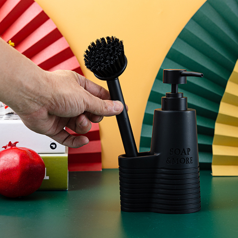 Dozator tekućeg deterdenta za kuhinju s četkom za čišćenje, ručni pritisak (Materijal: smola; Završna obrada: polirana; Težina: 400 g; Stil: moderni minimalistički)