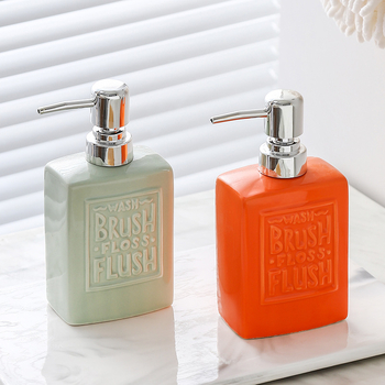 Kvadratinis keraminis dozavimo buteliukas su spaudimo mechanizmu, skandinaviško stiliaus, dažyta glazūra, 278 g, tinkamas rankų dezinfekavimui, šampūnui ir dušo gelio naudojimui