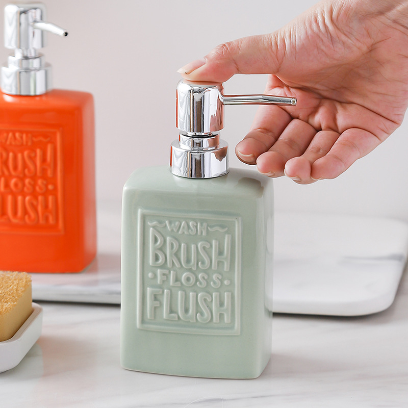 Kvadratinis keraminis dozavimo buteliukas su spaudimo mechanizmu, skandinaviško stiliaus, dažyta glazūra, 278 g, tinkamas rankų dezinfekavimui, šampūnui ir dušo gelio naudojimui