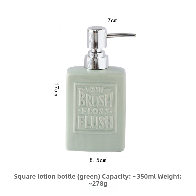 Kvadratinis keraminis dozavimo buteliukas su spaudimo mechanizmu, skandinaviško stiliaus, dažyta glazūra, 278 g, tinkamas rankų dezinfekavimui, šampūnui ir dušo gelio naudojimui
