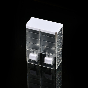 Τοίχου διπλού κεφαλιού χειροκίνητος διανομέας σαπουνιού • Υλικό: PP+PS • Διαδικασία: έγχυση χύτευσης • Στυλ: μοντέρνα απλότητα • Λειτουργία: πάτημα με το χέρι