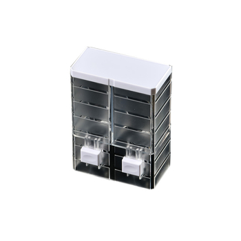 Τοίχου διπλού κεφαλιού χειροκίνητος διανομέας σαπουνιού • Υλικό: PP+PS • Διαδικασία: έγχυση χύτευσης • Στυλ: μοντέρνα απλότητα • Λειτουργία: πάτημα με το χέρι