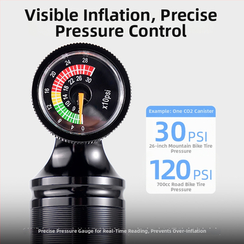 ACRUNU CO2 inflators ceļa velosipēdam ar vizuālo spiediena mērītāju, alumīnija sakausējums, saderīgs ar Presta/Schrader, 130 g