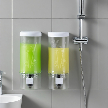Дозатор за шампоан и душ гел, стенно без пробиване, GPPS материал, 500 ml обем, ръчно натискане, модерен стил, гладка повърхност