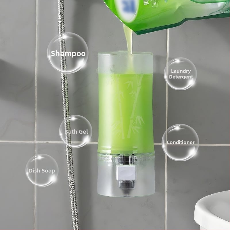 Nástenný dávkovač šampónu a sprchového gélu, bez dier, GPPS materiál, objem 500 ml, ručné stlačenie, moderný štýl, hladký povrch