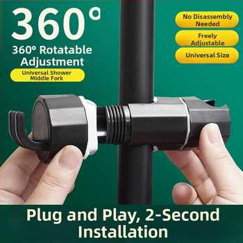 Dušo laikiklio komplektas su reguliuojama strypu ir slydimo gaubteliu — kabliuko montavimas; medžiaga plastikas; šiuolaikiškas minimalistinis stilius