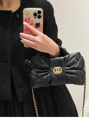 Badia kožna torbica za ramena s dijamantnim prešivanjem i mašnicom, Chanel-inspirirana, srednje veličine