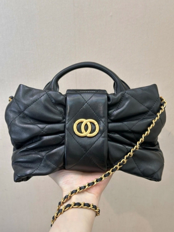 Badia kožna torbica za ramena s dijamantnim prešivanjem i mašnicom, Chanel-inspirirana, srednje veličine